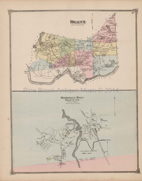 Dracut Shirley Massachusetts Antique Map