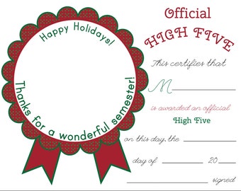 Teacher High Five Award Certificate Thank by TheDesignCandyShoppe