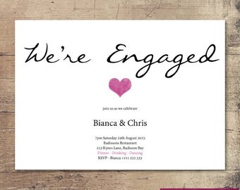 Printable Heart Engagement Invitation / Customisable Digital File / JPG or PDF /