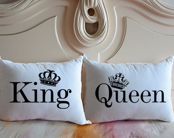 King & Queen pillow covers,Personalized bedding Pillowcase,Crown pillow cover,Matching pillows,Wedding Gift,King and Queen,Couples Gift27093