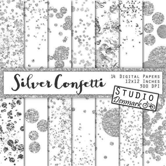 Silver Confetti Digital Paper Layered Silver Confetti / Glitter