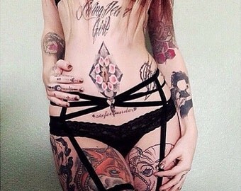 Strappy bondage garter belt/ body cage/ fetish lingerie/ harness