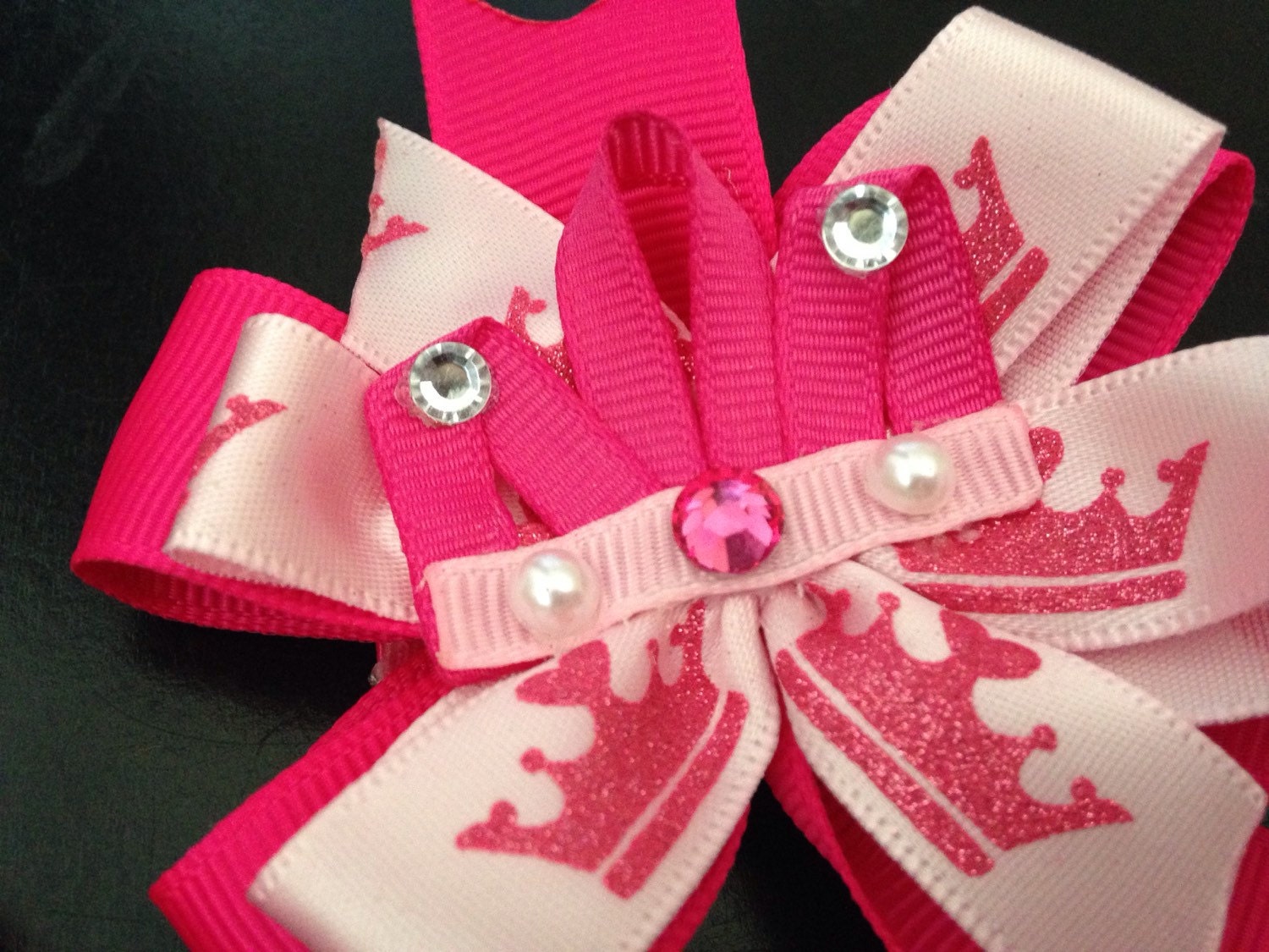 Princess Tiara Crown hairbow Set of 2 Small Pinwheel Bows