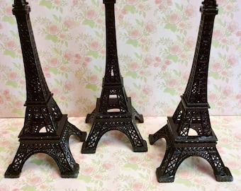 Set of 3 Black Metal Eiffel Tower 6" tall- Eiffel Tower centerpiece or cake topper- price is for 3 towers