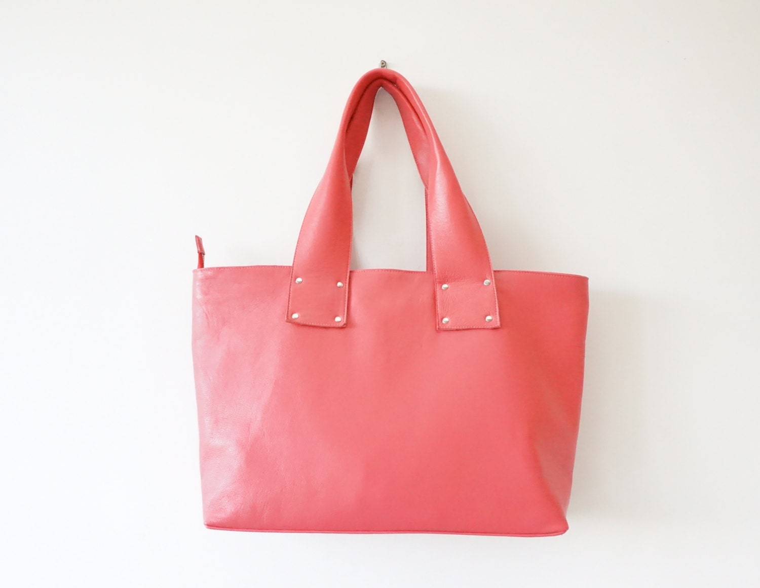 coral tote handbag