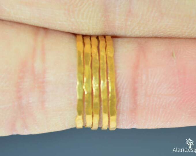 Set of 10 Gold Vermeil Stacking Rings, Super Thin, Gold Stacking Rings, Thin Gold Ring, Dark Gold Ring, 24k Gold Ring, Vermeil Gold Ring