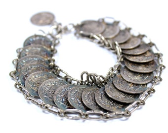 ... Dis Marino Souvenir Coin Bracelet, Italy, San Marino, old coin charms