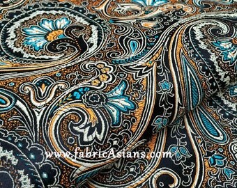 Black Paisley Fabric. Paisley Silk Brocade. Chinese silk brocade. Oriental fabric
