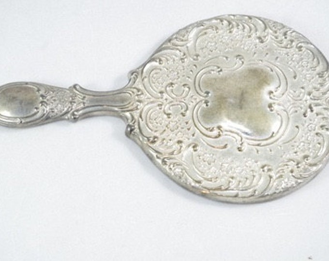 Storewide 25% Off SALE Ornate Vintage Silver Plated Ladies Vanity Hand Mirror Featuring Beautiful Royal Scrolling Floral Design On Reverse