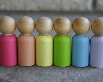 Springtime Wooden Peg Dolls - Set of 6 - A Waldorf and Montessori Inspired Wooden Springtime Toy - Easter Toy