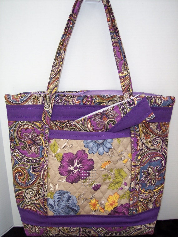 Purple floral fabric quilted bag of by BonnesBeadsAndBags on Etsy