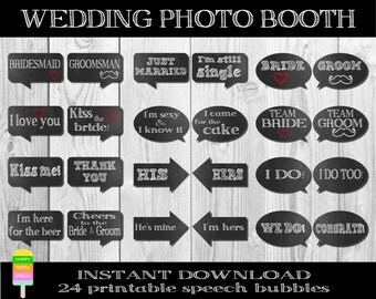 PRINTABLE Wedding Speech Bubbles–Wedding Photobooth Props–DIY Printable Wedding Signs–Wedding Photo Booth Props-Instant Download