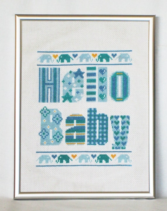 Hello Baby (Boy) Cross Stitch Pattern-blue, baby boy, nursery cross ...