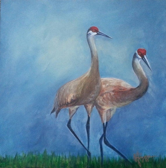 Sandhill Cranes Original Acrylic Painting by VanessaHyggenArt