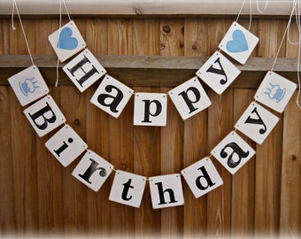 HAPPY BIRTHDAY Banner/happy birthday bunting/Blue Happy Birthday Photo prop/birthday bunting/birthday sign/birthday party decoration/rustic