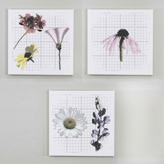 Vintage Flowers Wall Art Set of Three 14x14 Wall by RoomCraft