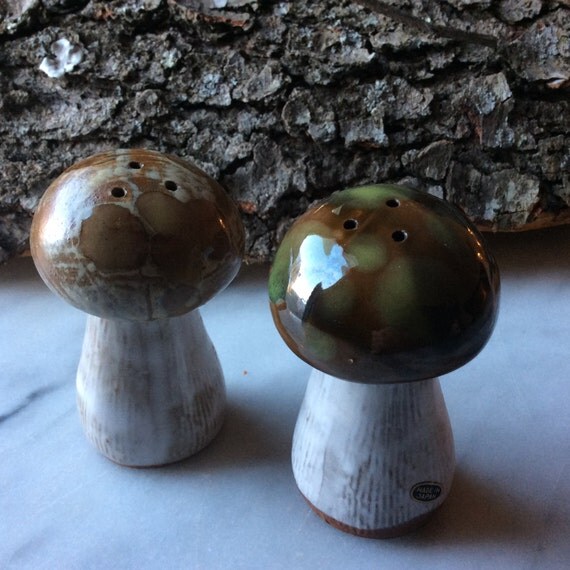 Vintage ceramic mushroom salt and pepper shakers from Japan