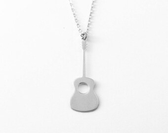 Silver Guitar Necklace - musical silver necklace - 925 sterling silver