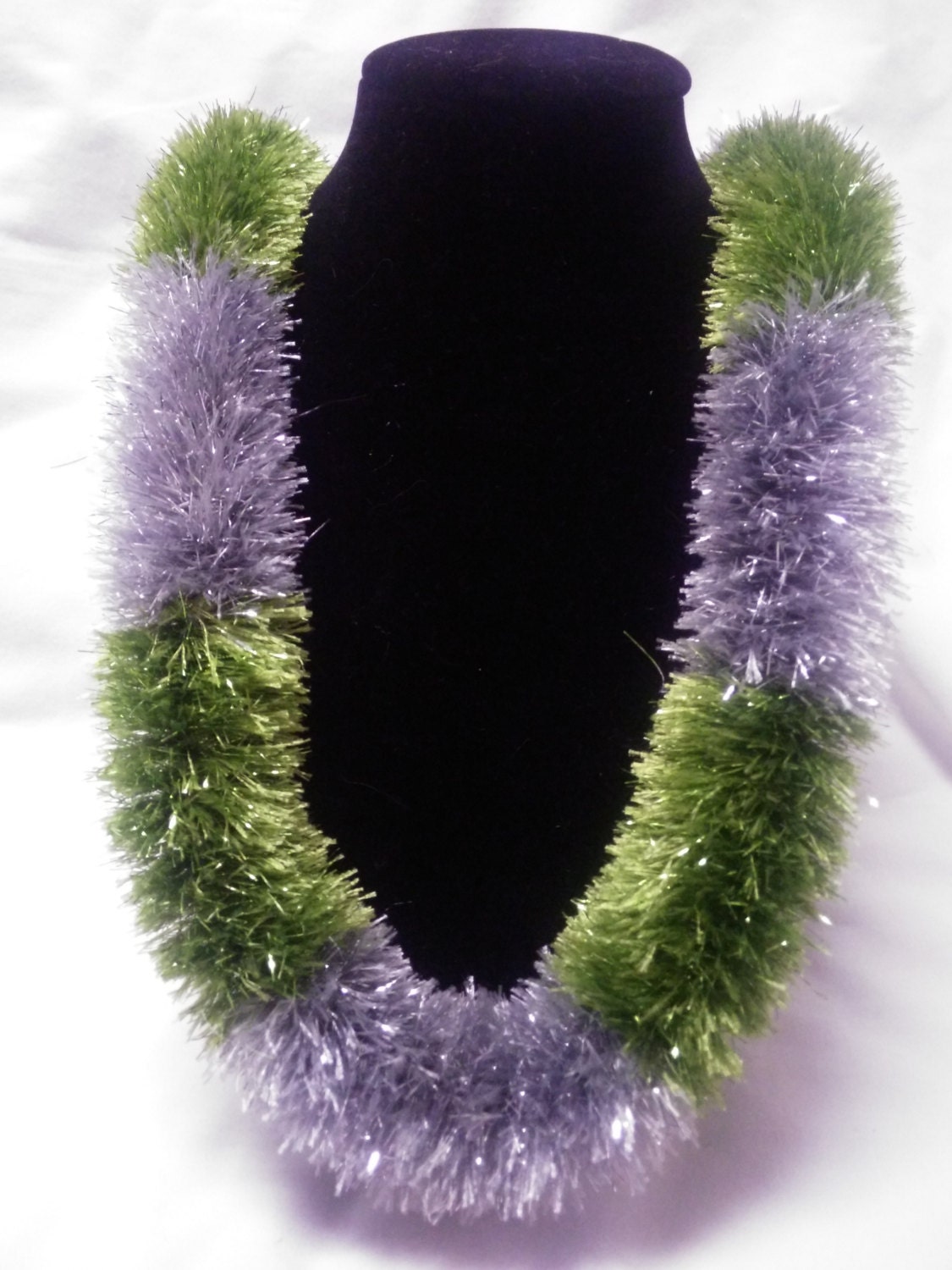 Eyelash Dazzle Yarn Lei Silver and Green by KapakahiCreations