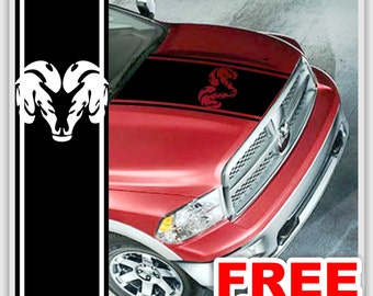 CHROME Dodge Ram Truck Hood Stripes with Ram by ShatterraDecals