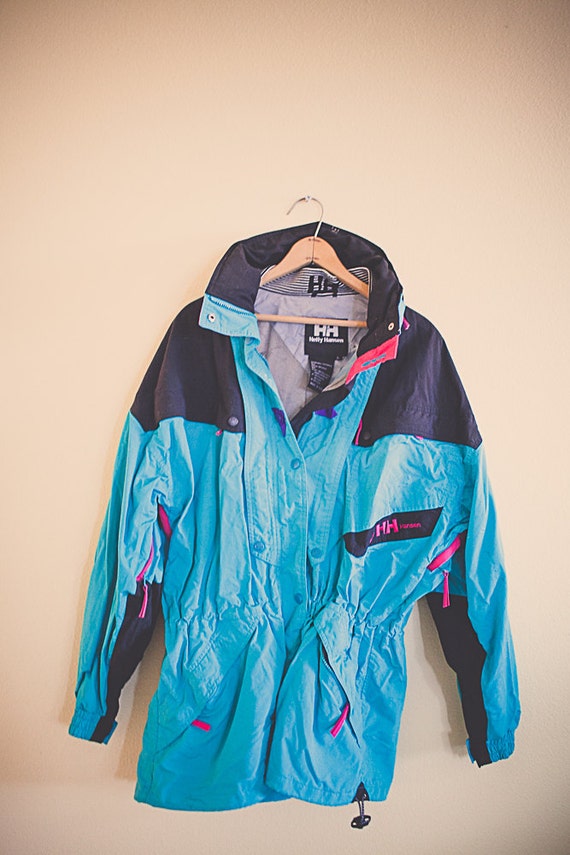 80s 90's Helly Hansen Windbreaker Jacket Coat Turquoise