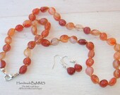 Carnelian necklace and earrings 18.5'', Statement necklace, Fall necklace, Jewelry set, Necklace for her, Gift for her, Stone jewelry