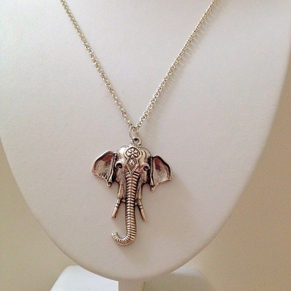 Silver boho elephant head pendant necklace by GemsJewelleryBox