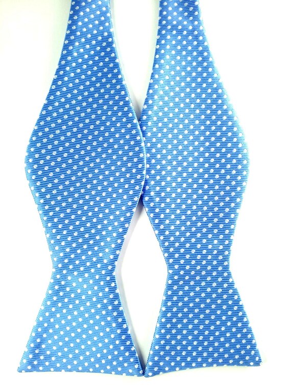 Men's Bow Tie. Blue White Polka Dot.Self Tied Bow by AristoTIES