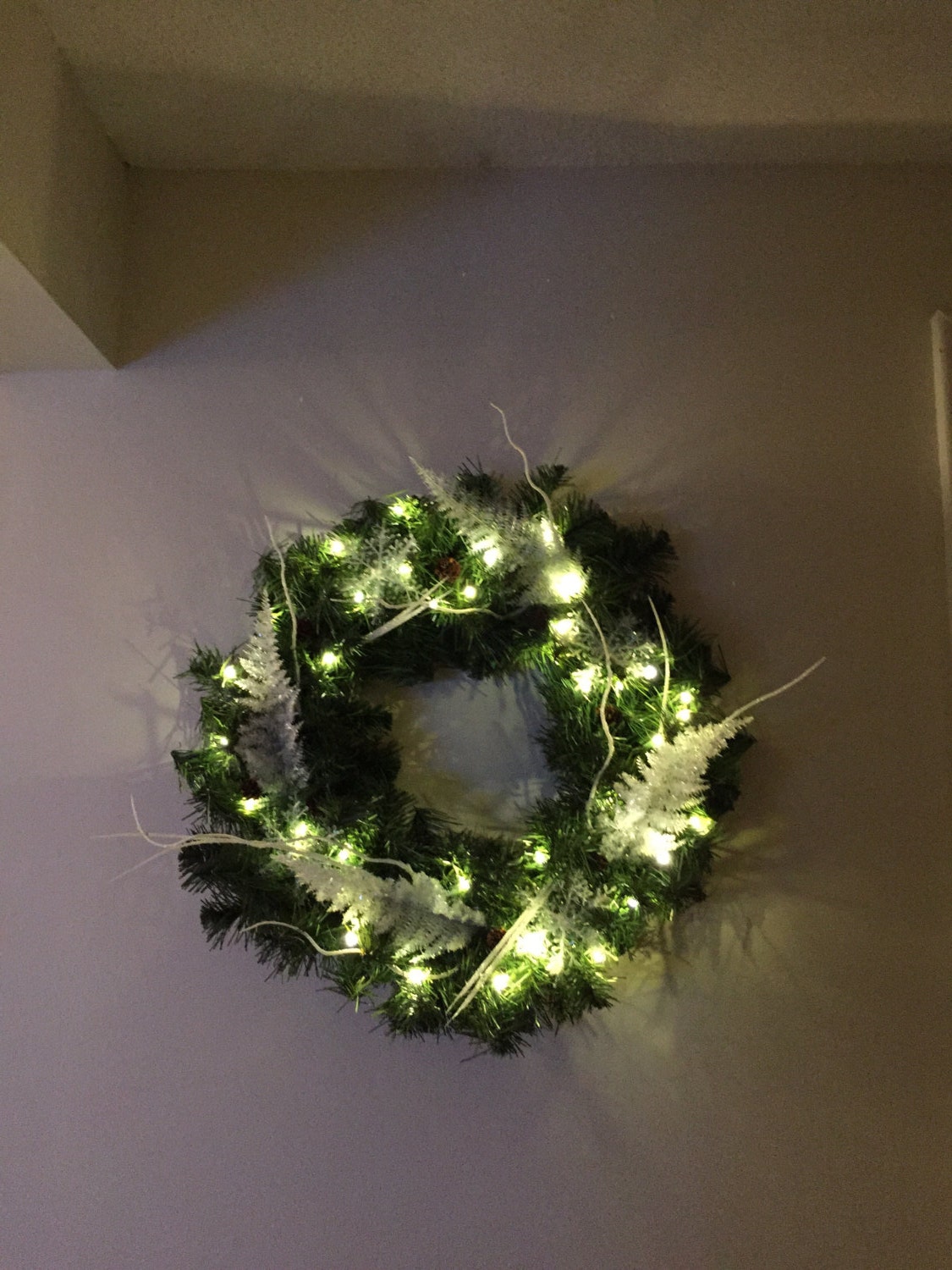 24 Inch Battery Operated Winter White Pine Wreath