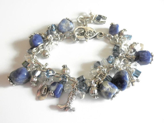 Denim Sodalite Charm Bracelet.Cowgirl Theme Bracelet Western Bracelet Gift for Her.