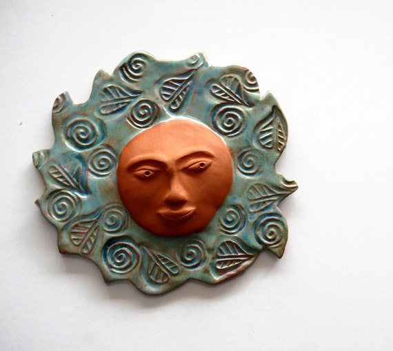 Terracotta Ceramic Sun Wall Hanging 6 inch by acosmicmermaid