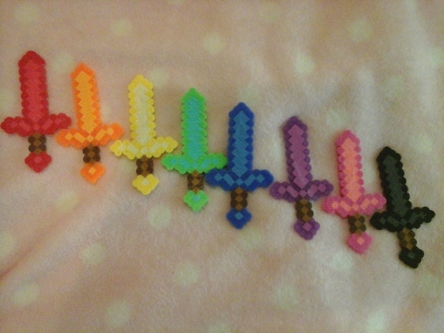 Rainbow Perler Bead Minecraft Swords