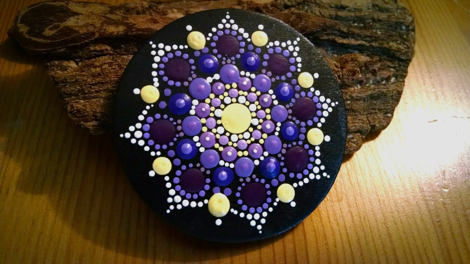 Purple Mandala Circle Hand Painted Wood by Miranda
