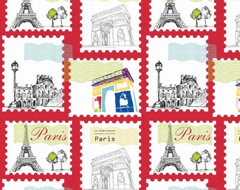 SALE 30% OFF Pepe in Paris Red Postcards Fabric by Riley Blake Fabrics
