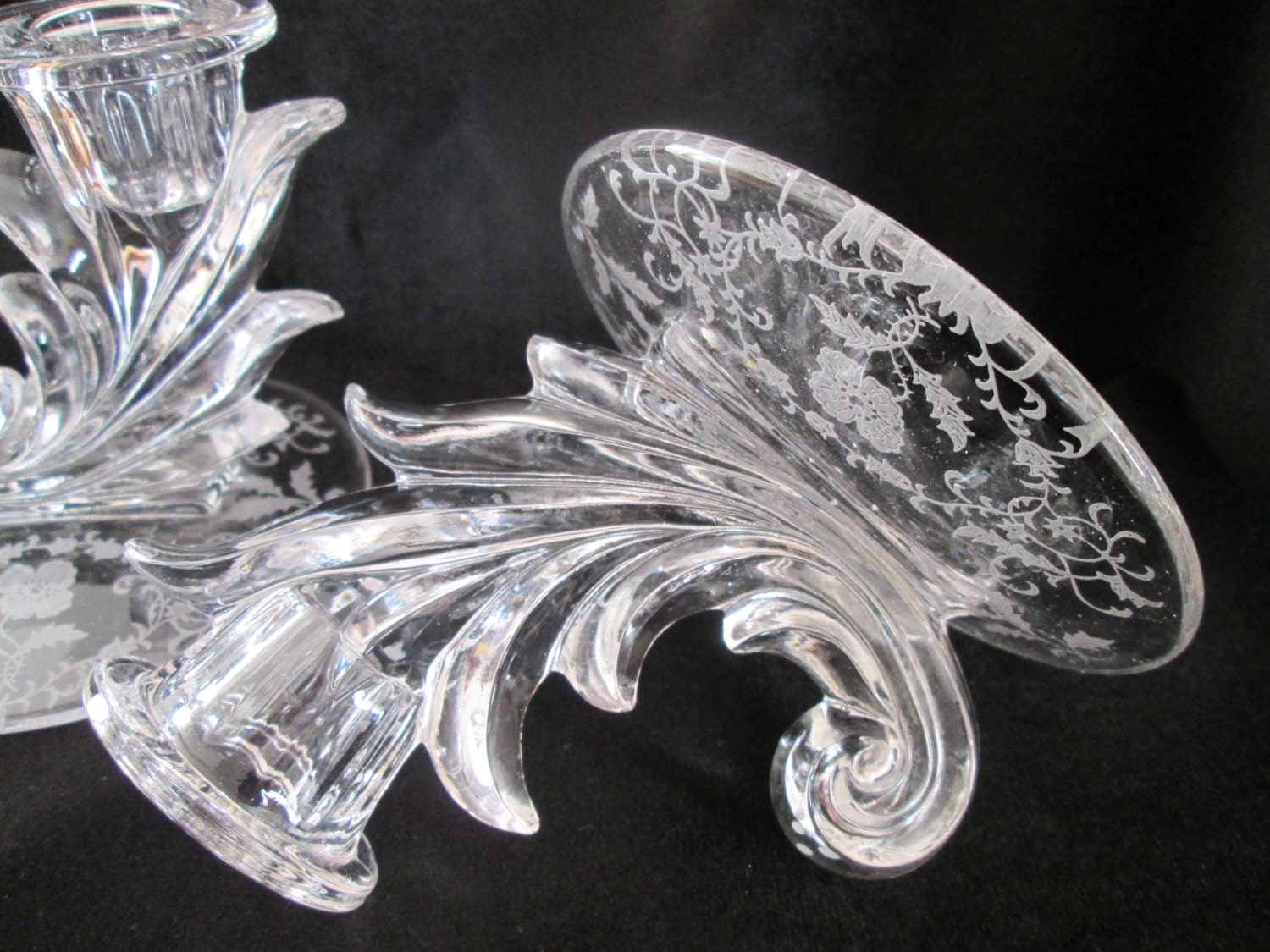 Vintage Fostoria Shirley Pattern Etched Crystal Baroque Pair