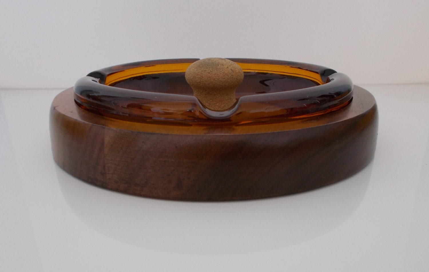 Dunhill Amber Glass Pipe Ashtray in Walnut Wood Holder
