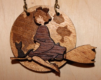Anime Jewelry - Witch Kiki Pendant - Kiki’s Delivery Service - Wooden Pendant - Wooden Jewelry - Natural Jewelry