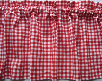 Red and White Check Handmade Curtain Valance