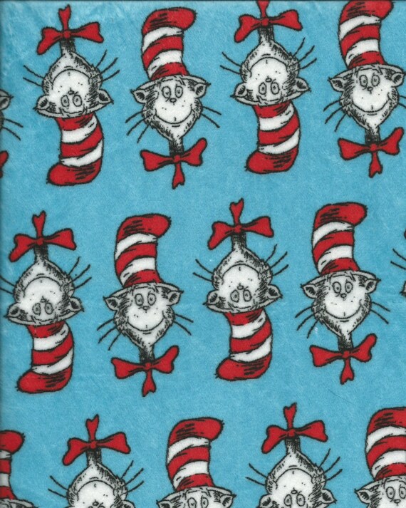 Adorable Cat in The Hat Fleece Fabric Fat by Nelliepeppers