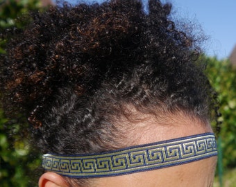 Headband Ruban Jacquard Brodé Bleu & Doré