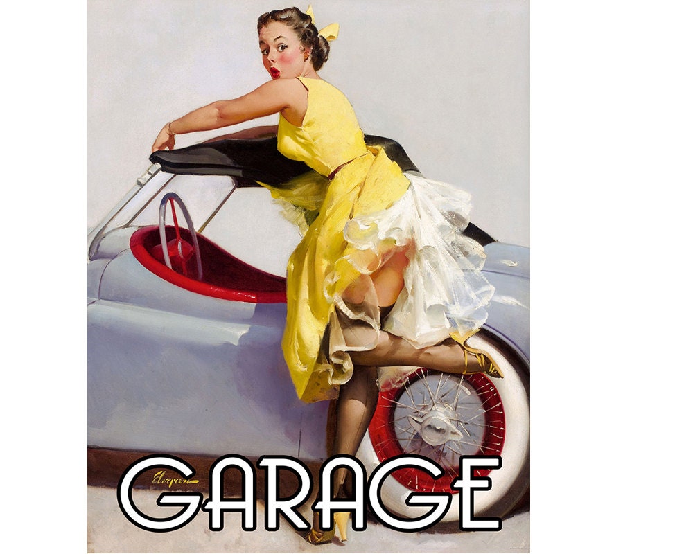 Garage Door Sign Pin Up Girl Sexy Enamel Metal Tin Sign Wall