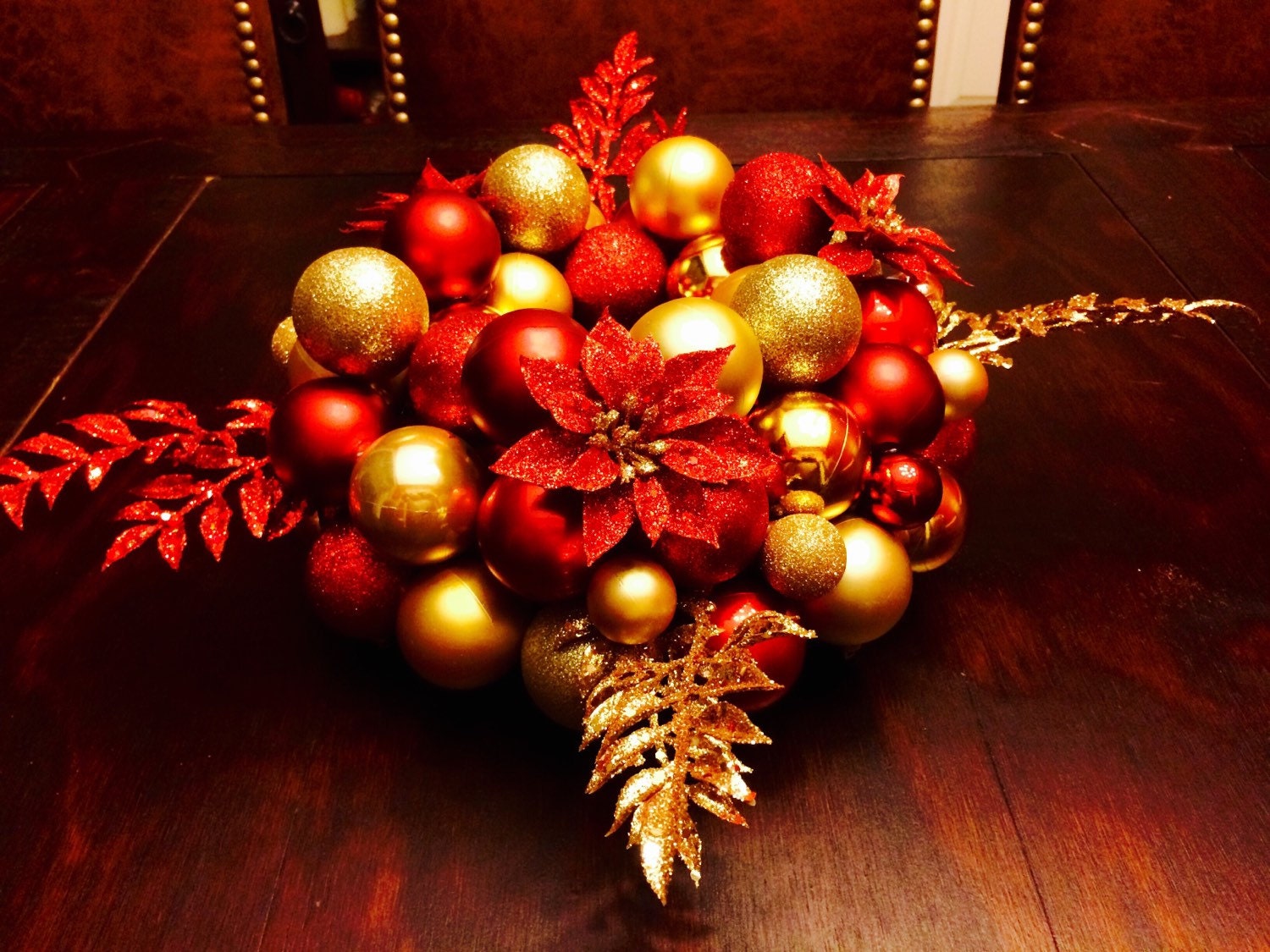 Red and Gold Ornament Centerpiece