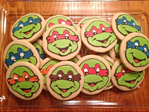 Hand-decorated Ninja Turtle Sugar Cookies by HipBabyCookieCompany