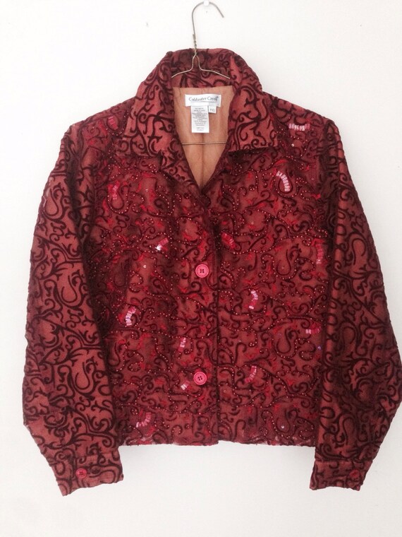 Vintage Sequin Red Jacket/ Red Embroidery Jacket / Vintage