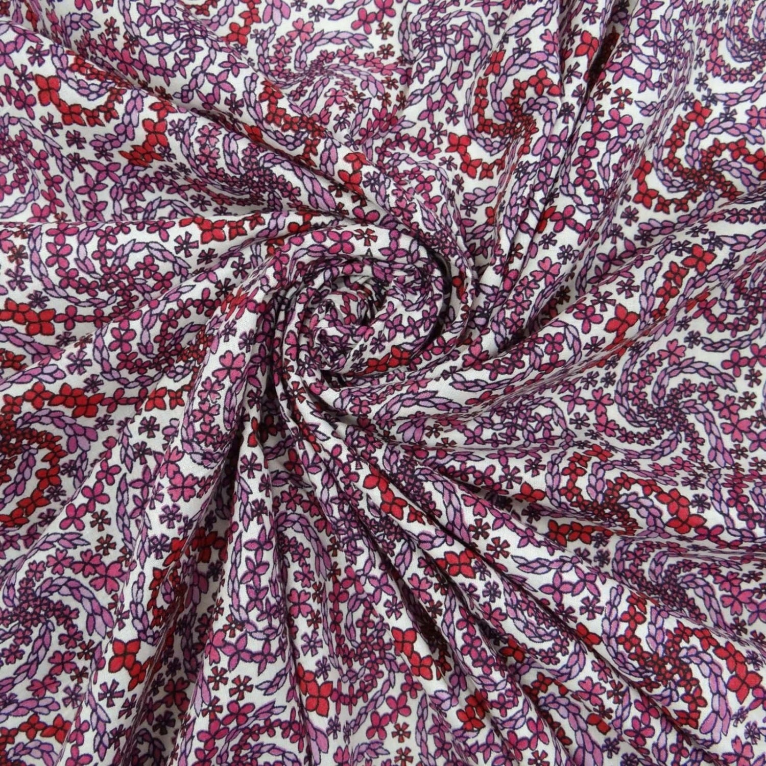 Floral Print White Fabric Cotton Poplin Designer Fabrics by Soimoi