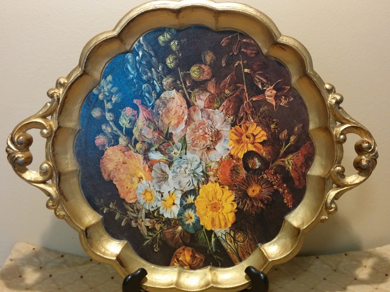 Vintage Italian Floral Gold Florentine 13.5″ Tray Plastic – Haute Juice