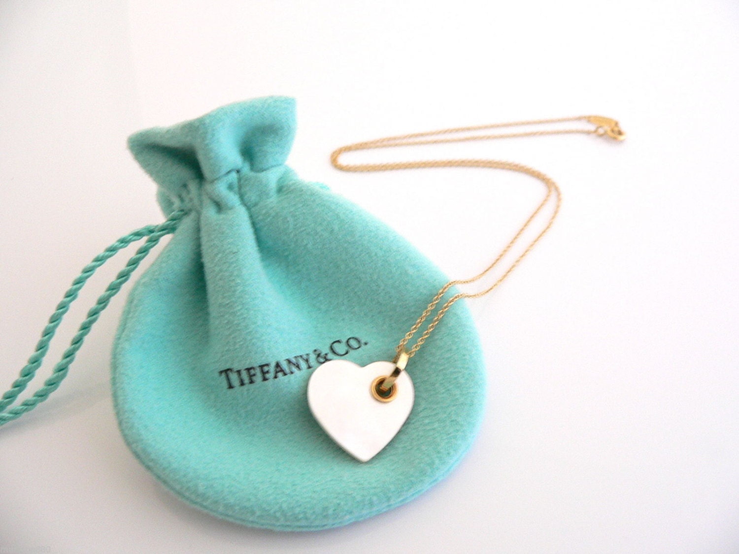 Tiffany & Co 18K Gold Mother of Pearl Double Heart Necklace