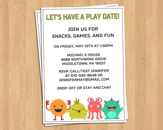 Playdate Invitation Little Monsters Play Date or by LifePlusTwo