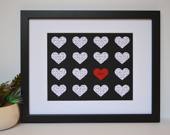 Paper Heart Art- Lyric Hearts, First Dance Song, Parents Thank You, Anniversary Gift, Song Lyric Hearts, Initials love Heart