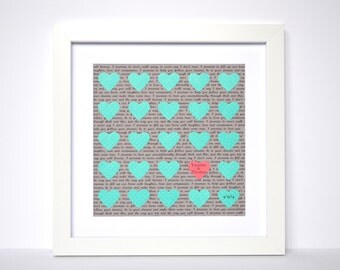 Song Lyric First Wedding Dance Gift- Gift for Bride, Gift for Groom, Lyric Hearts, Wedding Decoration, Teal and Pink Heart for Teal Wedding